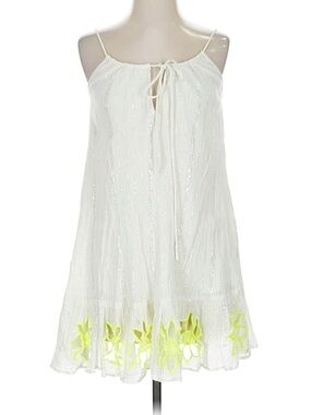 Sundress womans White Spaghetti Strap with Yellow Flower eyelet mini dress S